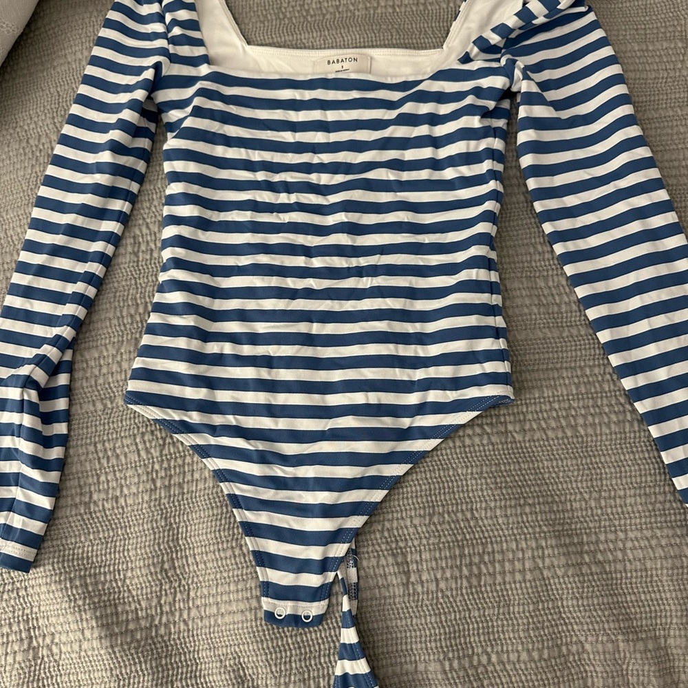 Babaton Blue and White Striped Bodysuit